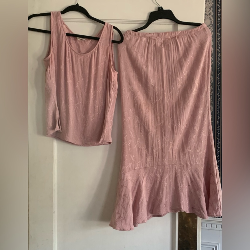 Vtg Fairycore Balletcore 2 PC Pink MED Lace Shell Tank Top & LG Skirt **